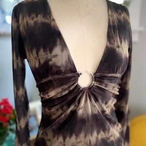 Black and tan colored tie‎ dye Zara mesh mini dress with pierced detail - M